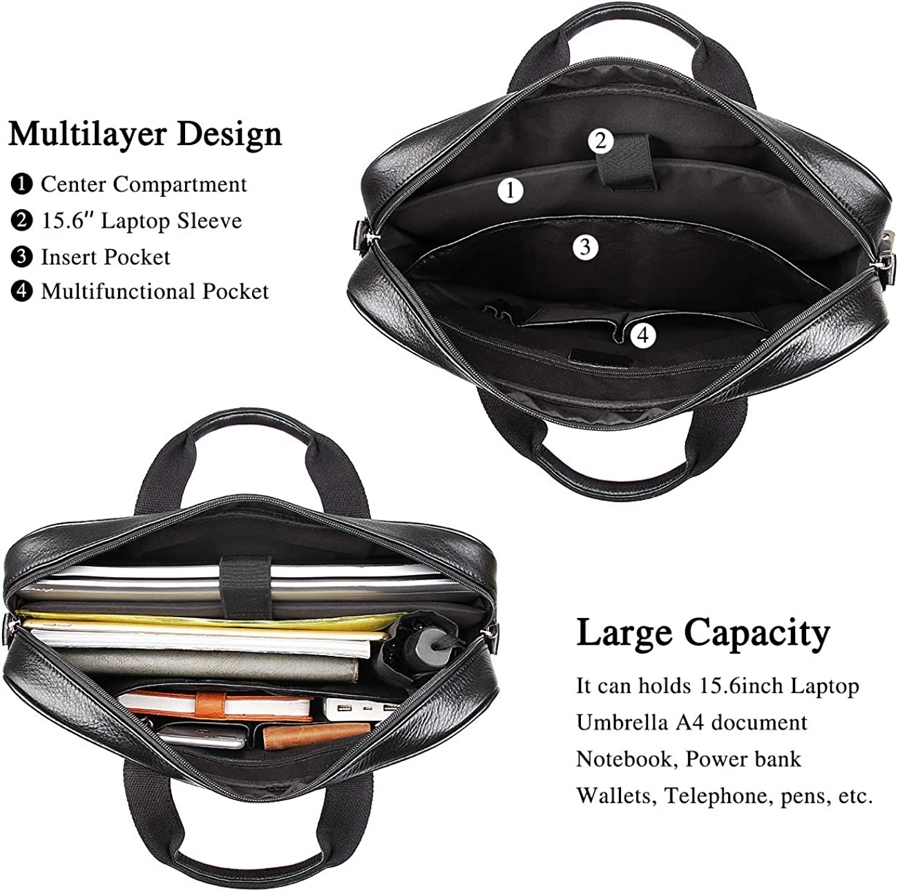 Augus Leather Laptop Briefcase for Men,Waterproof Travel Messenger Duffle Bags 15.6 Inch Laptop Bag - Image 4